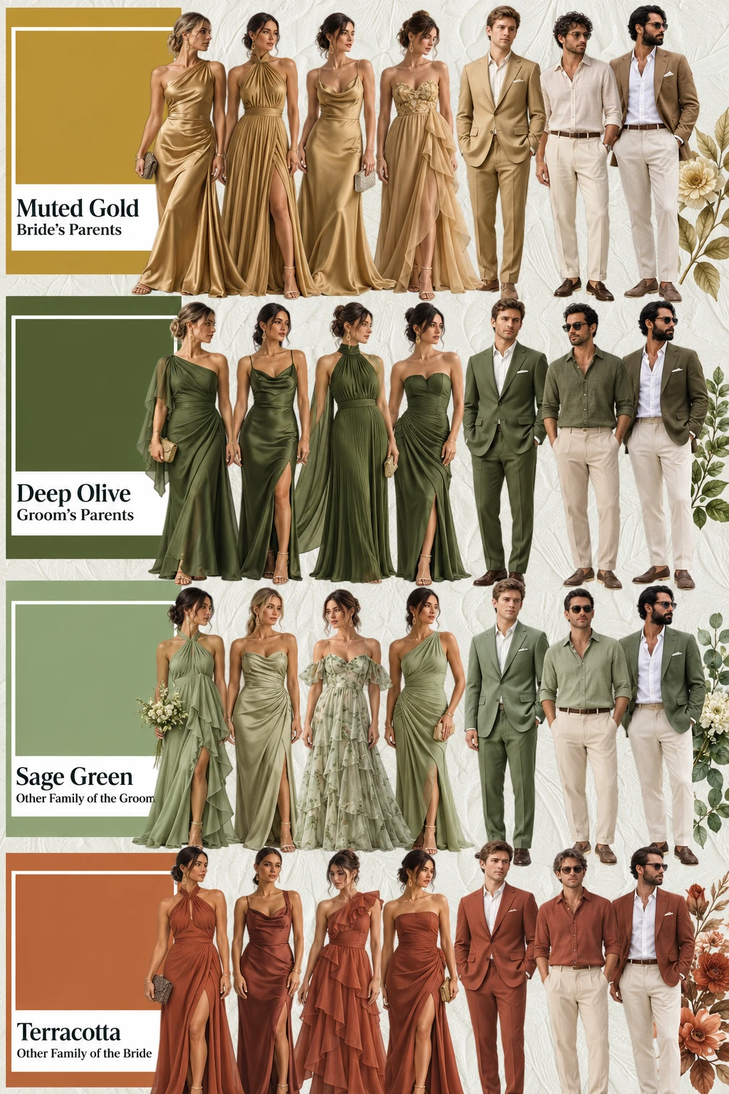 Wedding color guide for parents and family
